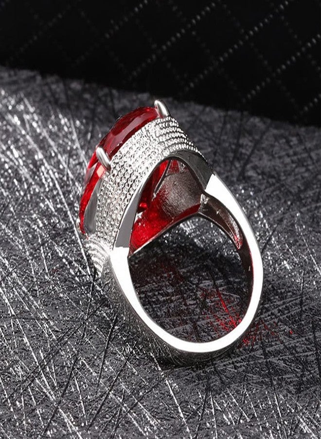 HAIXIAN Silver Oval Red Garnet Stone Ring,Thick Platinum Plated Healing Crystal Stone Ring,Wedding Engagement Ruby Gemstone Ring Jewelry Gift for Women Her (Ring_C, 9) - Image 2